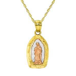 14K Tri Color Gold Virgin Mary Guadalupe Pendant Necklace - Etsy