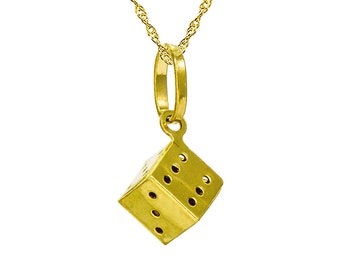 14K Yellow Gold Dice Pendant Necklace
