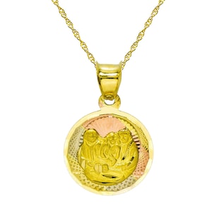 14K Tri-Color Gold Bautizo Baptism Round Pendant Necklace