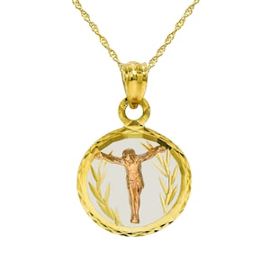 14K Tri-Color Gold Jesus Christ Pendant Necklace