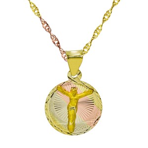14K Tri-Color Gold Jesus Christ Pendant Necklace