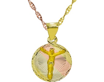 14K Tri-Color Gold Jesus Christ Pendant Necklace