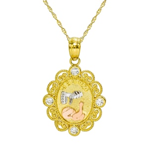 14K Tri-Color Gold Mi Bautizo Baptism Pendant Necklace