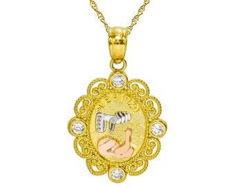 14K Tri-color Gold Mi Bautizo Baptism 