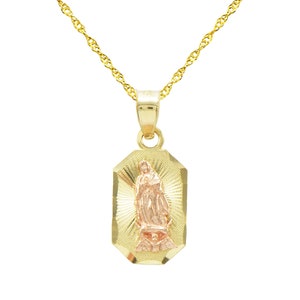 14K geel gouden maagd Maria Guadalupe charme hanger ketting