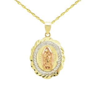 14K Tri-Color Gold 15 Anos Quinceanera maagdelijke Mary Guadalupe hanger ketting