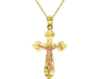 14K Two Tone Gold Jesus Christ Cross 