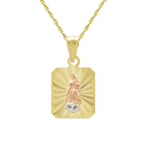 14K Geel Gouden Maagd Maria Guadalupe Charm Hanger Ketting