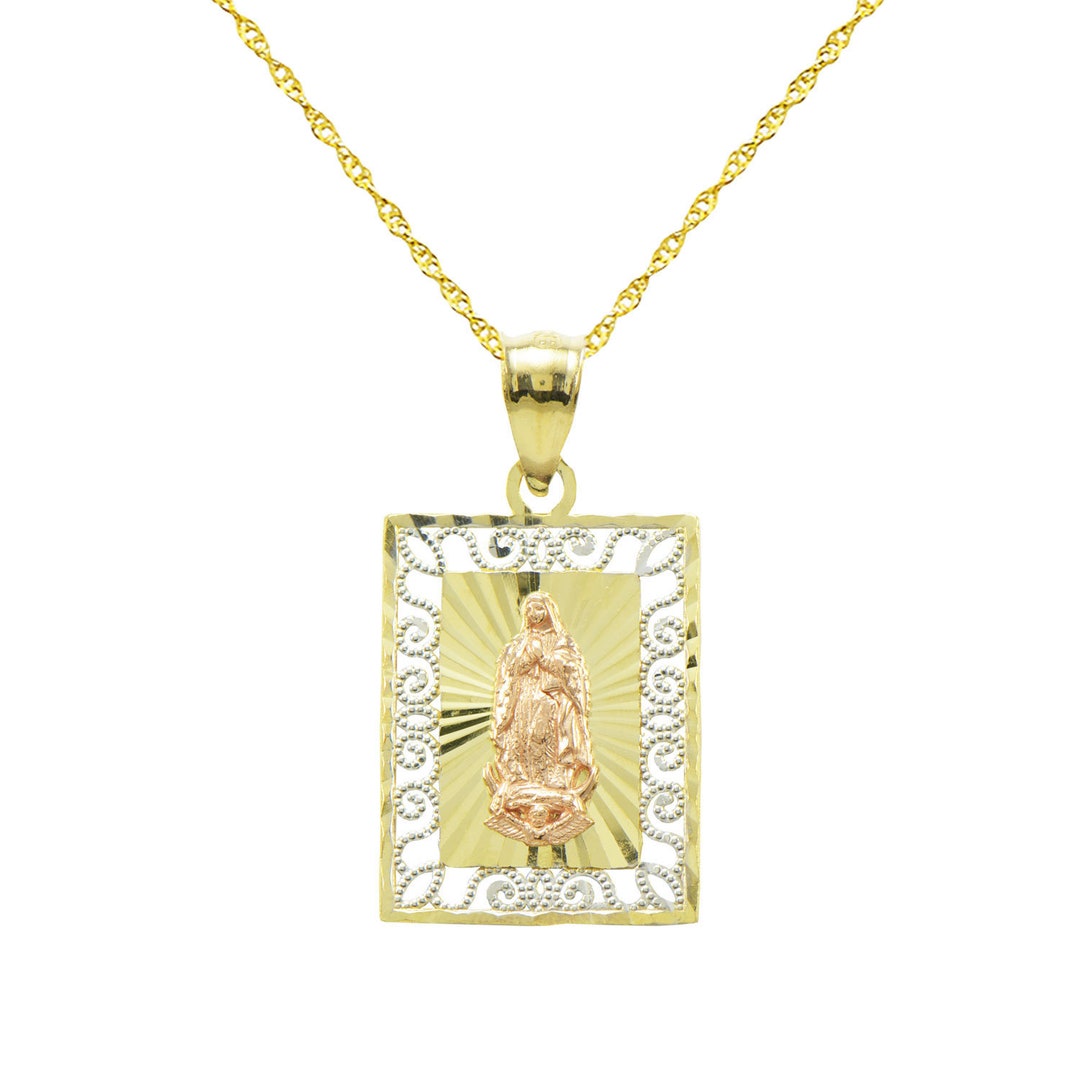 14K Tri-color Gold Virgin Mary Guadalupe Charm Pendant Necklace - Etsy