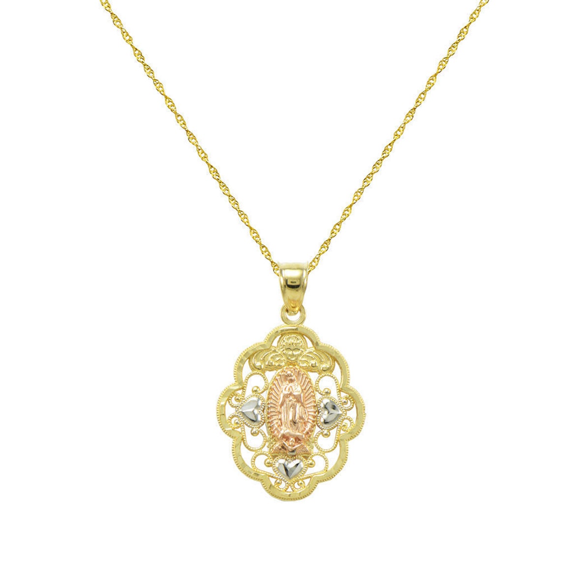 14K Tri Color Gold Virgin Mary Guadalupe Charm Pendant Necklace - Etsy