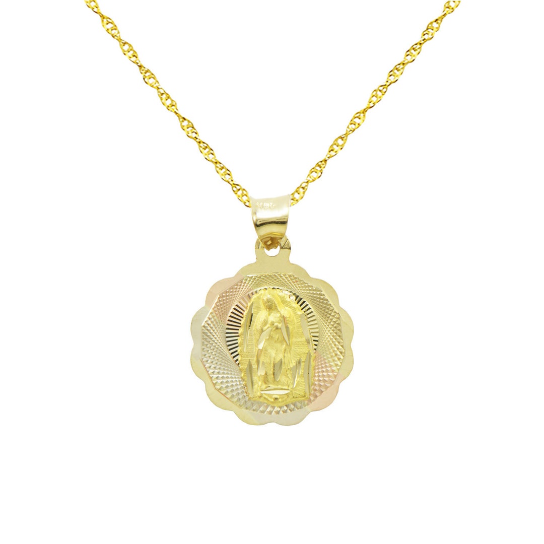 14K Tri-color Gold Virgin Mary Guadalupe Charm Pendant Necklace - Etsy