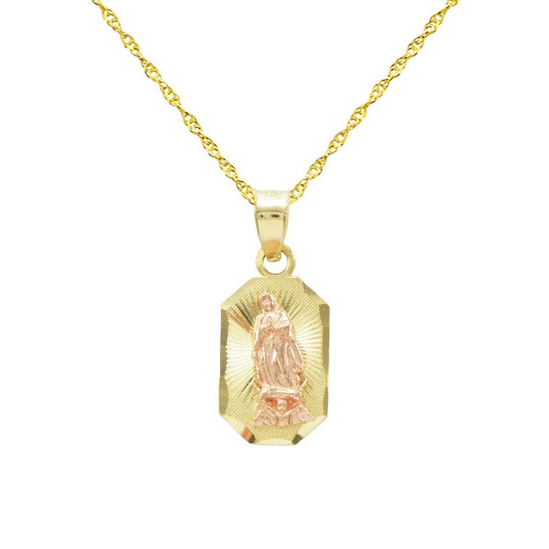 14K Yellow Gold Virgin Mary Guadalupe Charm Pendant Necklace - Etsy