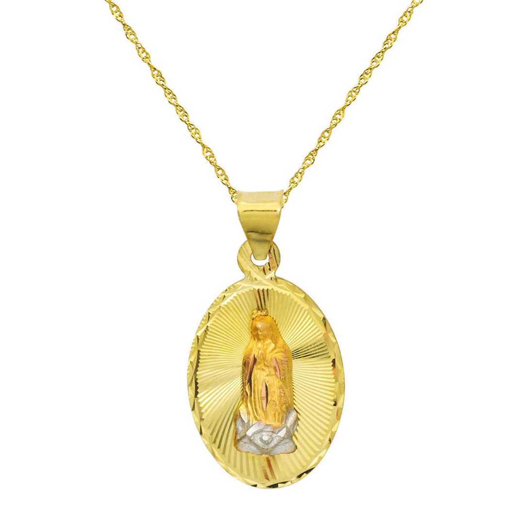 14K Tri Color Gold Virgin Mary Guadalupe Charm Pendant Necklace - Etsy