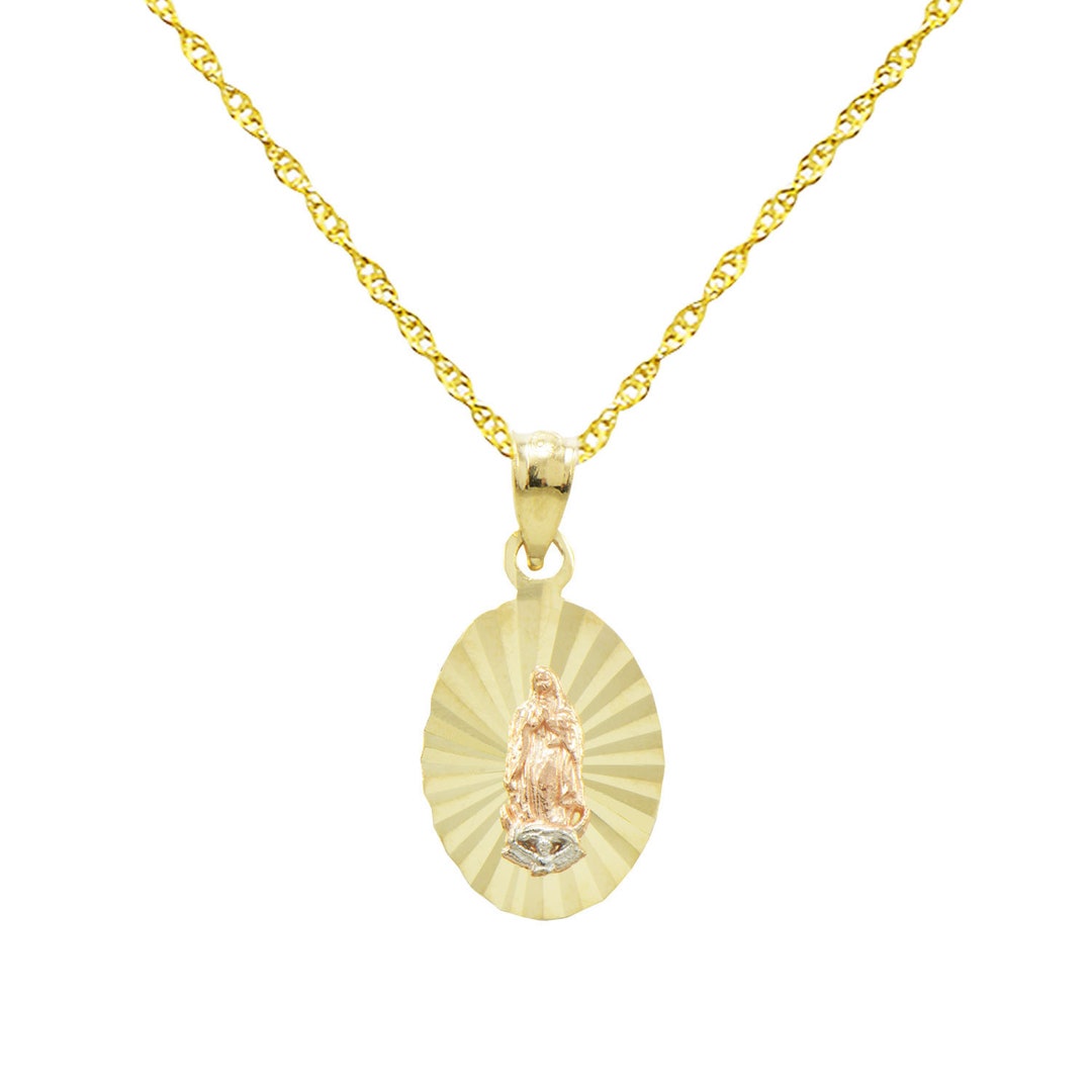 14K Tri-color Gold Virgin Mary Guadalupe Charm Pendant Necklace - Etsy