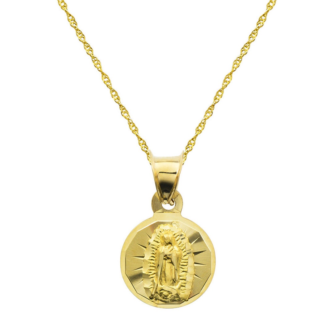 14K Yellow Gold Virgin Mary Guadalupe Charm Pendant Necklace - Etsy
