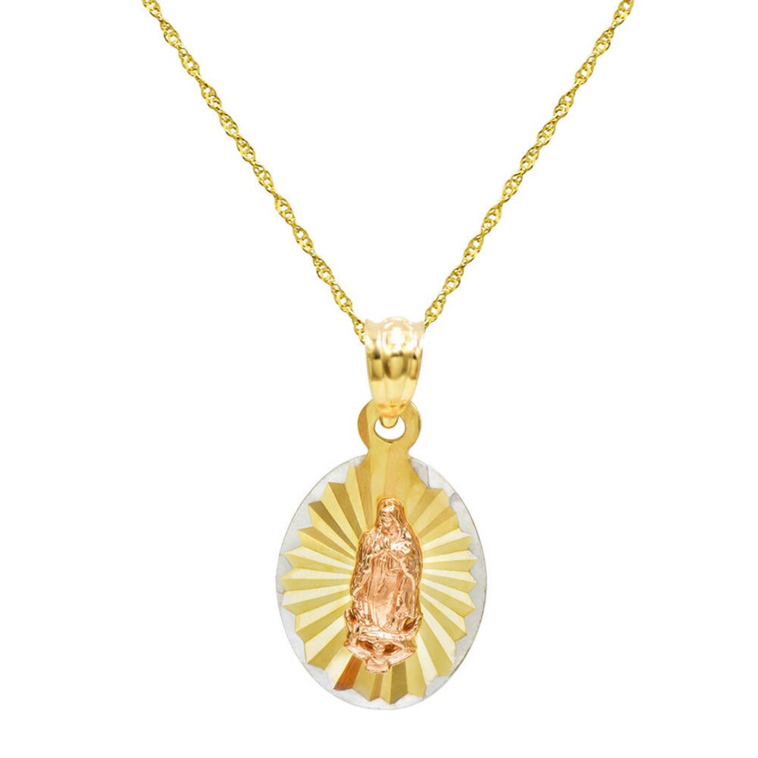 14K Tri Color Gold Virgin Mary Guadalupe Charm Pendant Necklace - Etsy