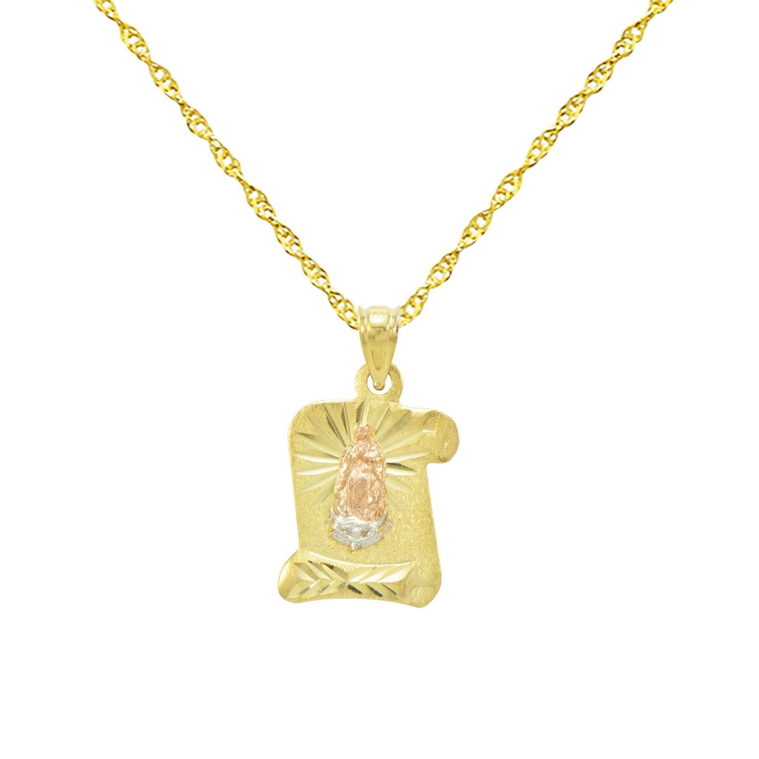 14K Tri-color Gold Virgin Mary Guadalupe Charm Pendant Necklace - Etsy