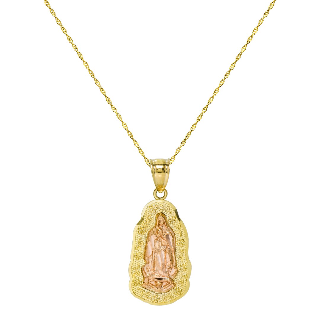 14K Two Tone Gold Virgin Mary Guadalupe Pendant Necklace - Etsy