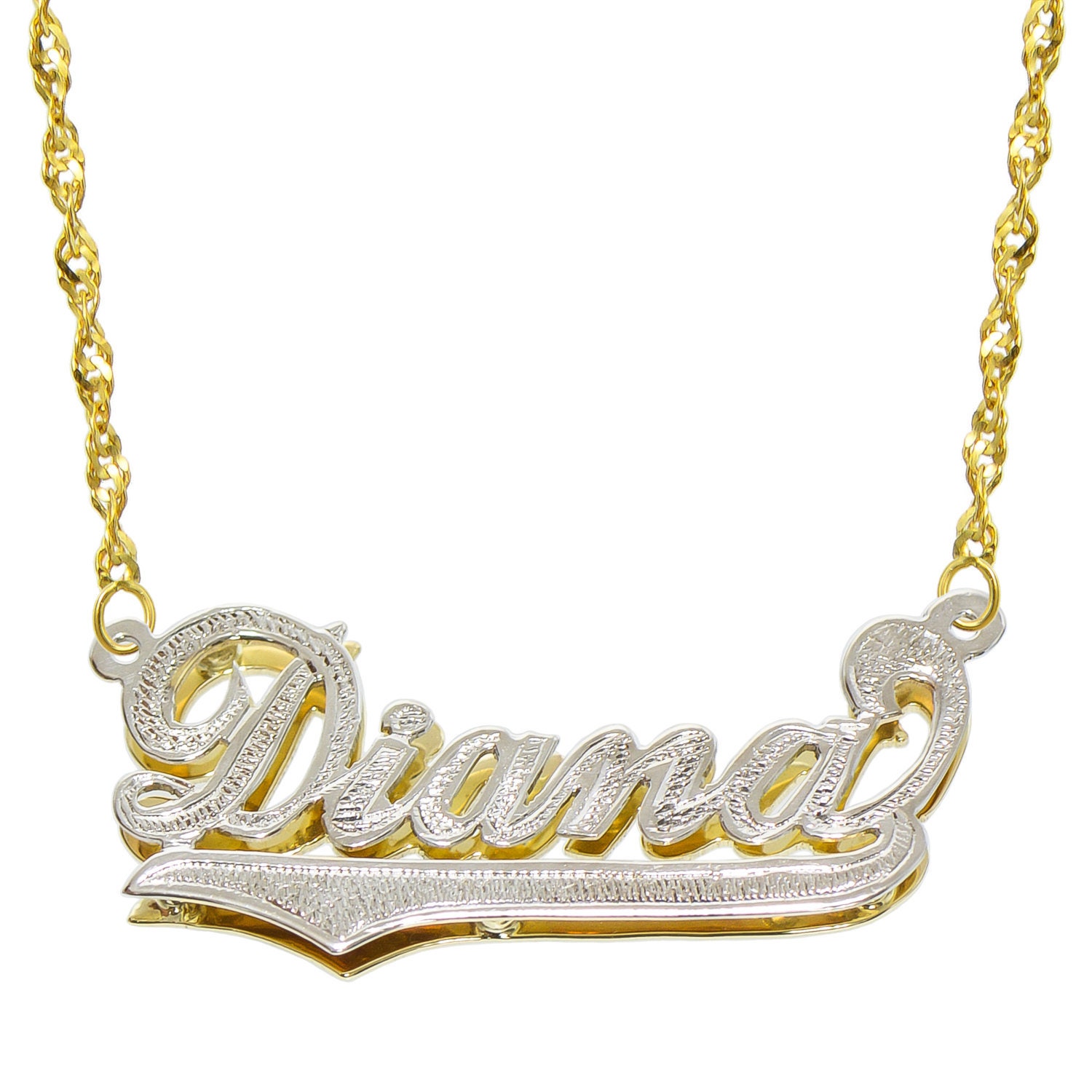 Personnalisé 14K OR MASSIF DEUX TON NOM Collier NT03