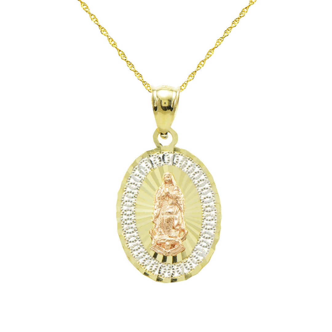 14K Tri-color Gold Virgin Mary Guadalupe Charm Pendant Necklace - Etsy
