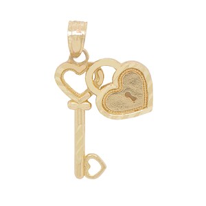 Pendente in oro giallo 14 carati con ciondolo a forma di cuore, 2,5 cm