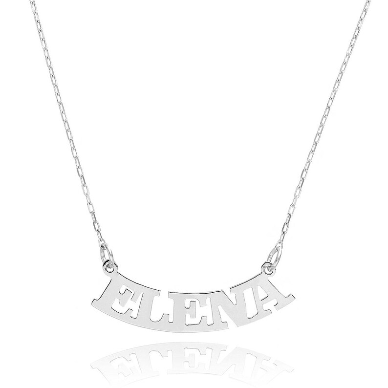 14K White Gold Personalized Curved Name Necklace Custom Made Etsy