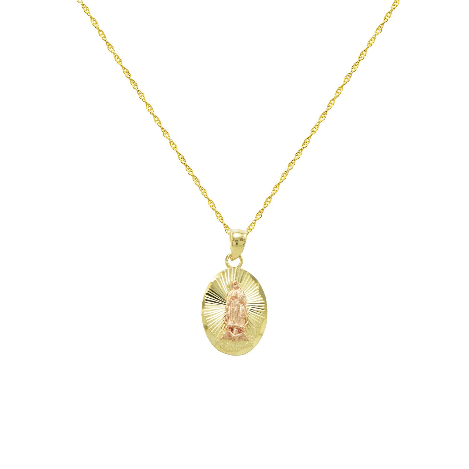 14K Two Tone Gold Virgin Mary Guadalupe Charm Pendant Necklace - Etsy