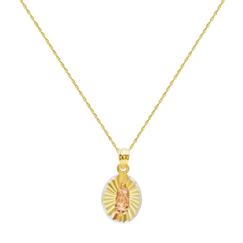 14K Tri Color Gold Virgin Mary Guadalupe Charm Pendant Necklace - Etsy