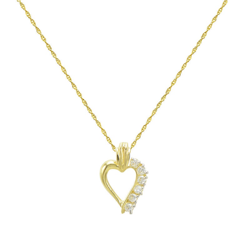 14K Yellow Gold 6-Stone Heart Cubic Zirconia CZ Necklace image 1