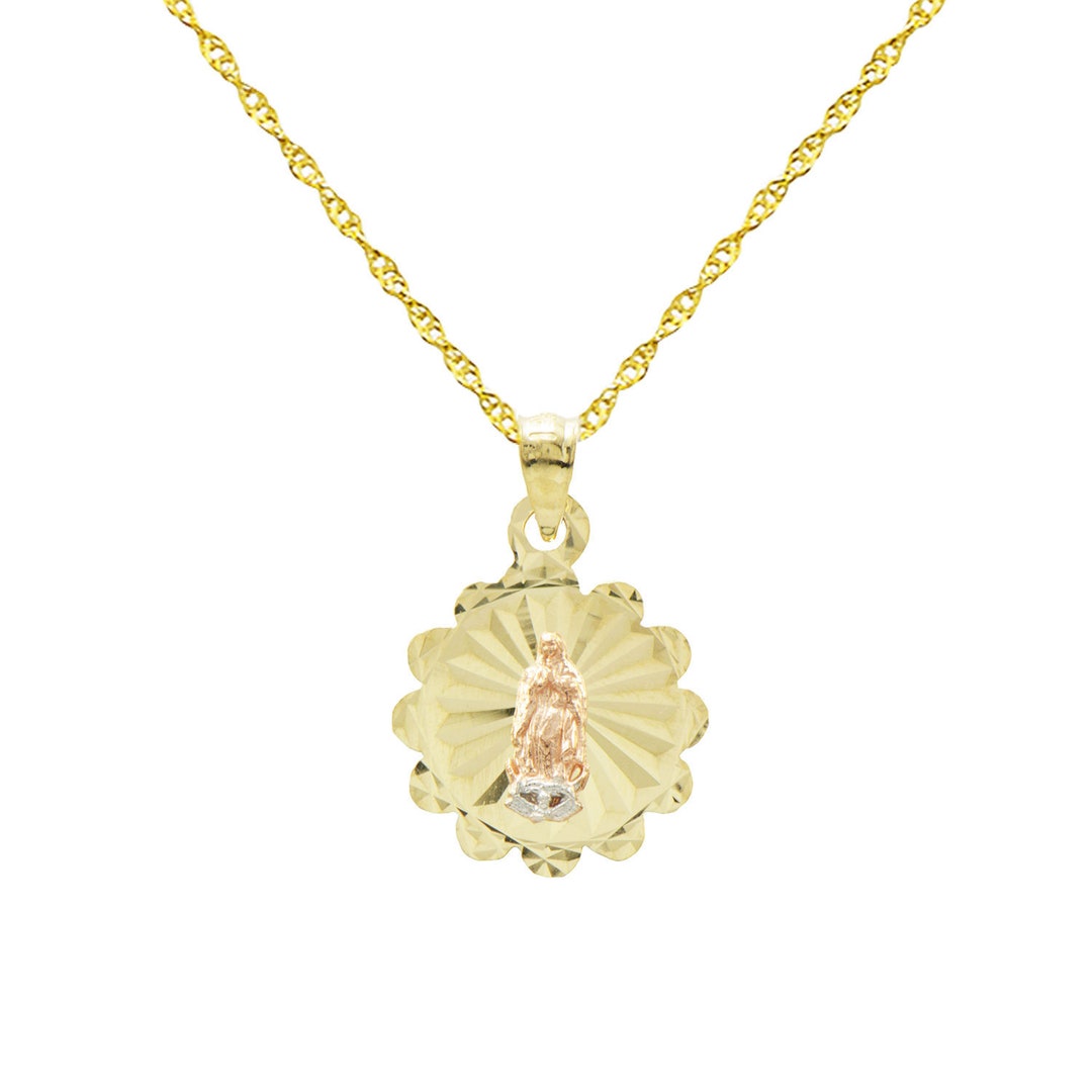 14K Tri-color Gold Virgin Mary Guadalupe Charm Pendant Necklace - Etsy