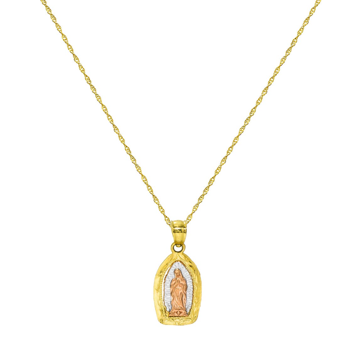 14K Tri Color Gold Virgin Mary Guadalupe Pendant Necklace - Etsy