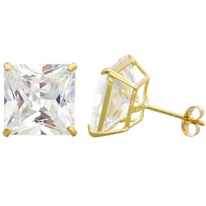10K Gold Princess Cubic Zirconia (CZ) Double Basket Push Back Stud Earrings - 2 mm to 10 mm