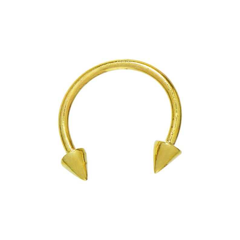 14K Solid Gold Body Piercing Horseshoe Circular Spike Embellished Barbell 18 Gauge, 7/16 Length