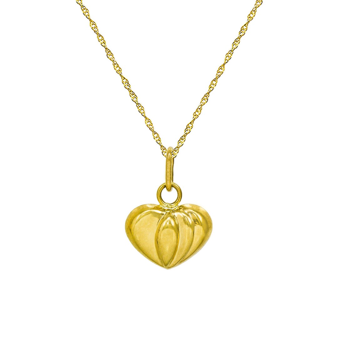 14K Yellow Gold Heart Pendant Necklace - Etsy