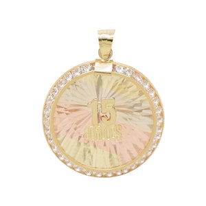 14K Tri-Color Gold 15 Anos Quinceanera Charm Anhänger, 0,8 Zoll
