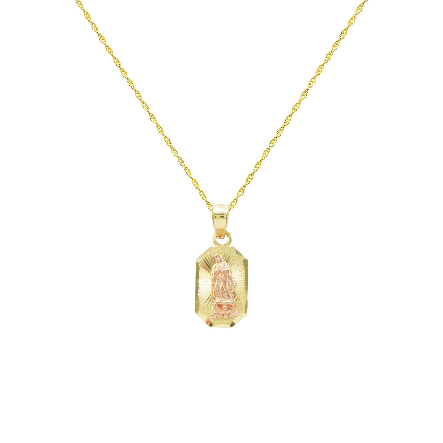 14K Yellow Gold Virgin Mary Guadalupe Charm Pendant Necklace - Etsy