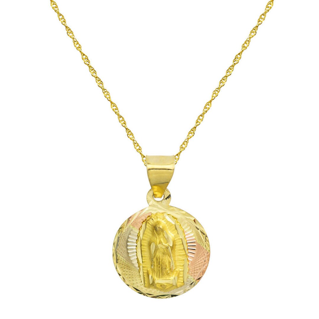 14K Tri Color Gold Virgin Mary Guadalupe Charm Pendant Necklace - Etsy