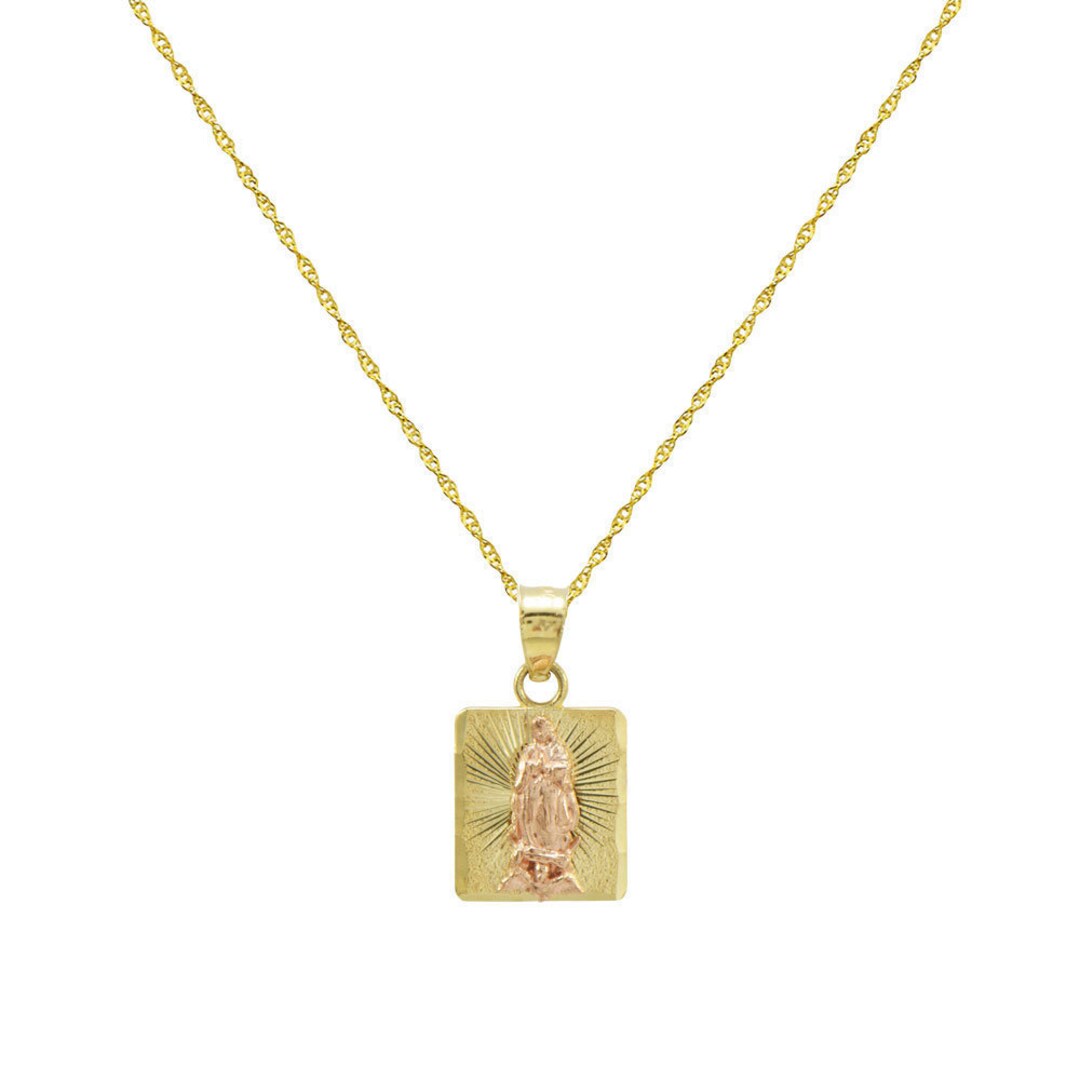 14K Yellow Gold Virgin Mary Guadalupe Charm Pendant Necklace - Etsy