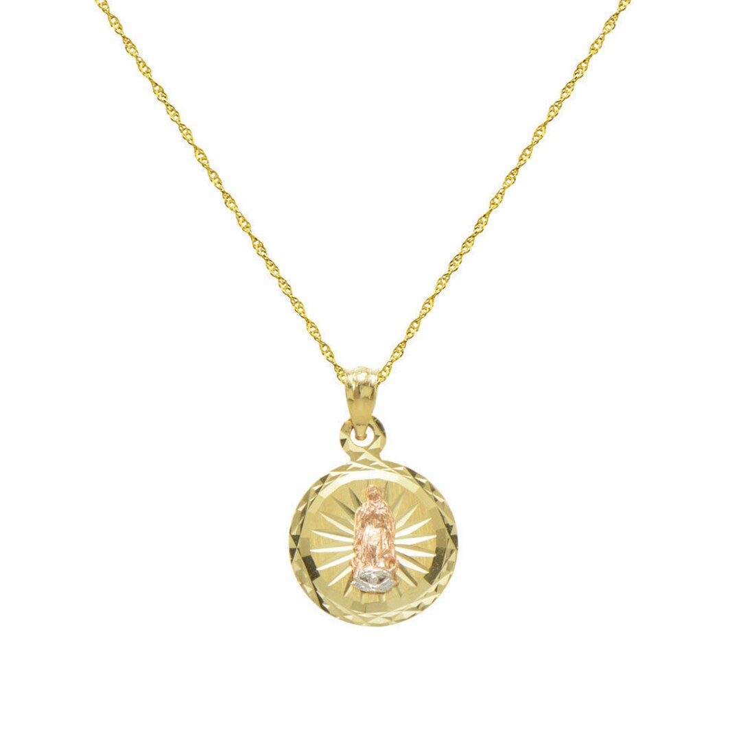 14K Yellow Gold Virgin Mary Guadalupe Charm Pendant Necklace - Etsy