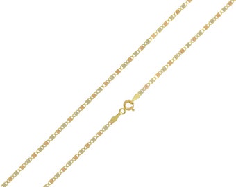 14k Tri Color Gold 2 mm Valentino Star Chain Necklace, 16" to 22"