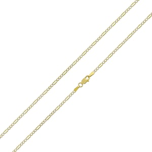 14k Yellow Gold 1.8 mm White Pave Figaro Hollow Chain Necklace, 16&quot; to 20&quot;