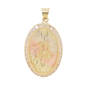 14K Tri-Color Gold 15 Anos Quinceanera Charm Anhänger, 1 Zoll
