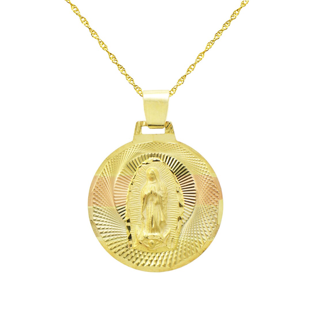 14K Tri-color Gold Virgin Mary Guadalupe Charm Pendant Necklace - Etsy