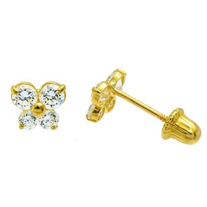14K Yellow Gold Butterfly Cubic Zirconia (CZ) Screw Back Stud Earrings