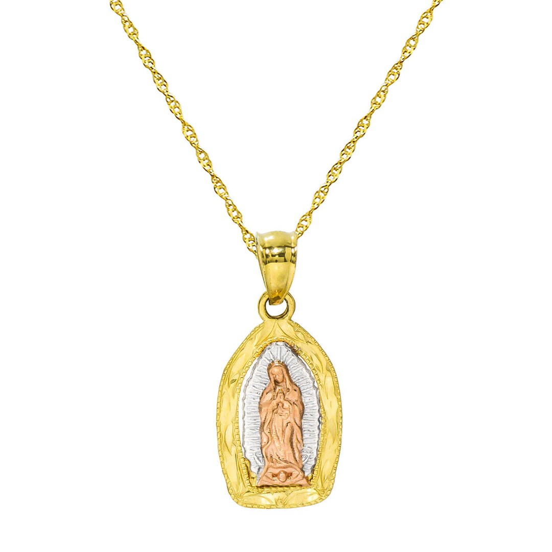 14K Tri Color Gold Virgin Mary Guadalupe Pendant Necklace - Etsy