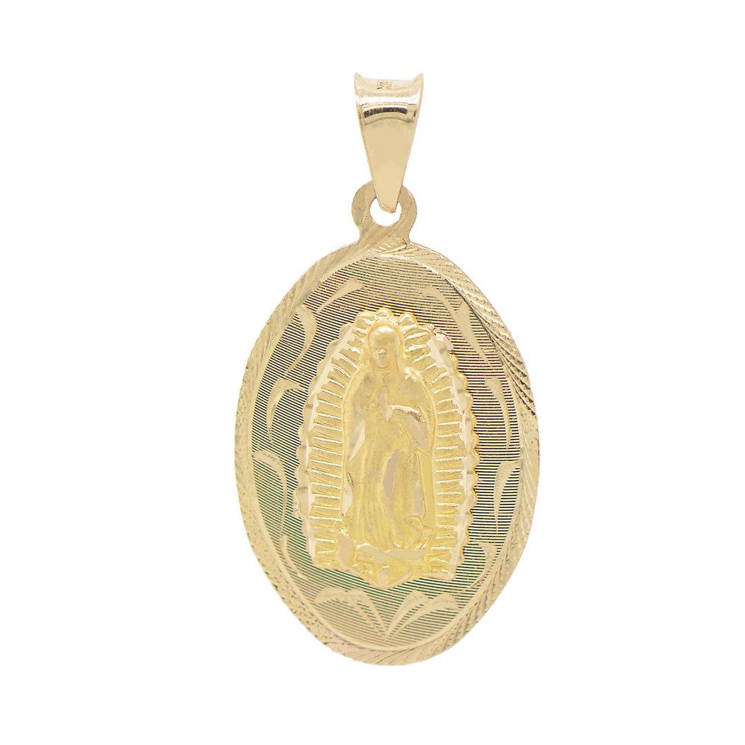 14K Yellow Gold Virgin Mary Guadalupe and Jesus Christ Charm Pendant ...