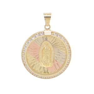 14K Tri-Color Gold Virgin Mary Guadalupe Charm Pendant, 0.8 inches