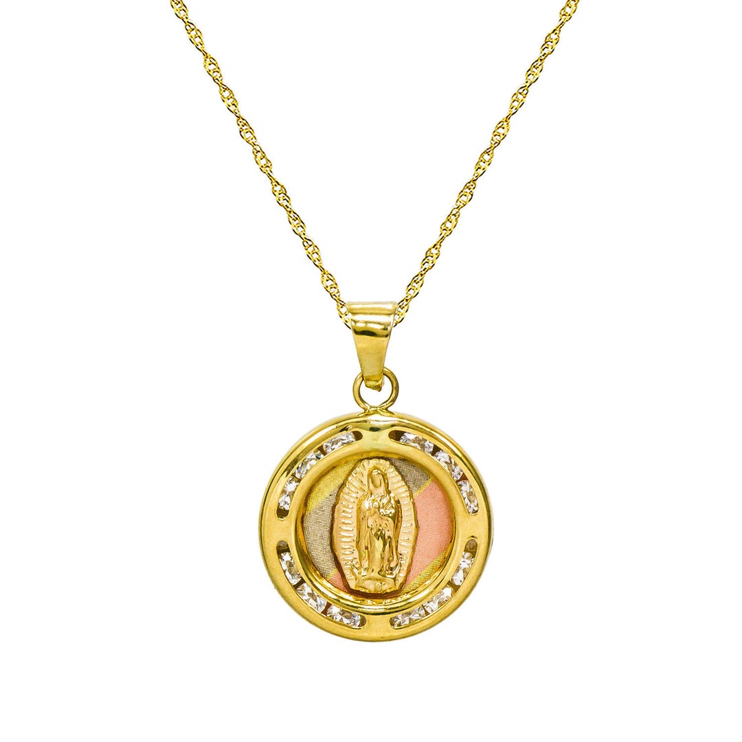 14K Tri-color Gold Virgin Mary Guadalupe Pendant Necklace - Etsy