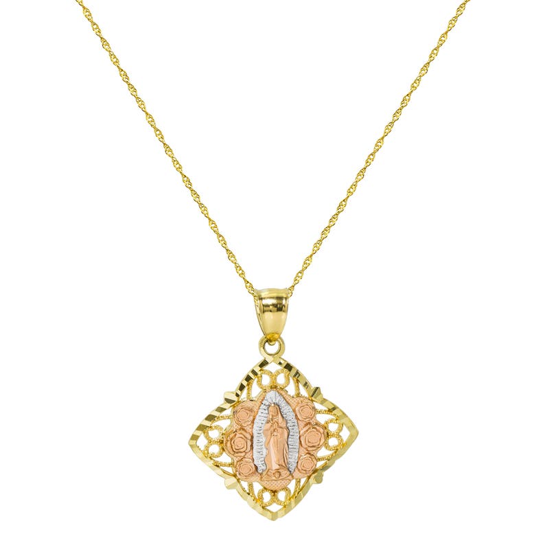 14K Tri Color Gold Virgin Mary Guadalupe Pendant Necklace - Etsy