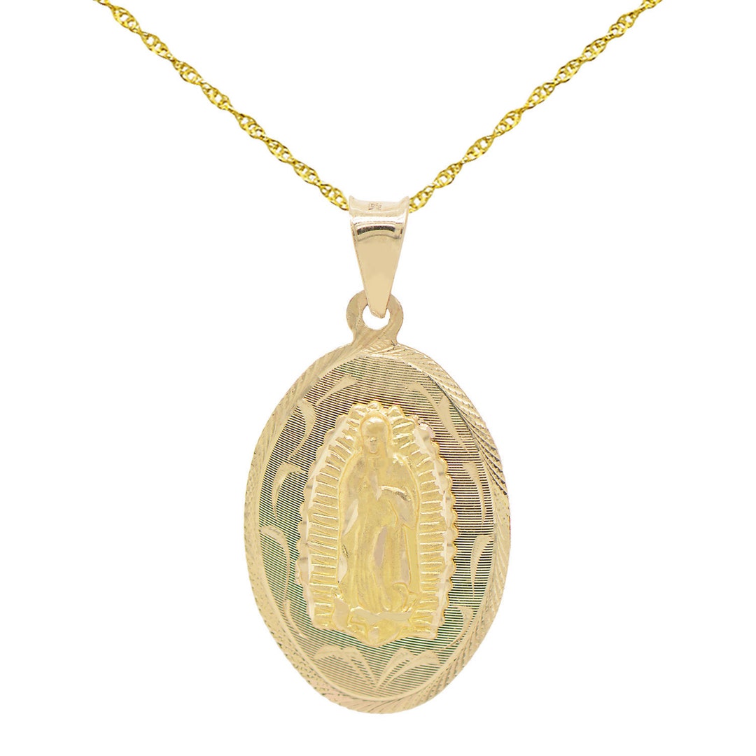 14K Yellow Gold Virgin Mary Guadalupe and Jesus Christ Charm Front and ...
